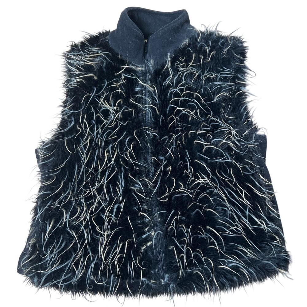 Y2K Mental HeadGear RARE Faux Fur Snowboarding Black Vest XL Pocket Men's 90s